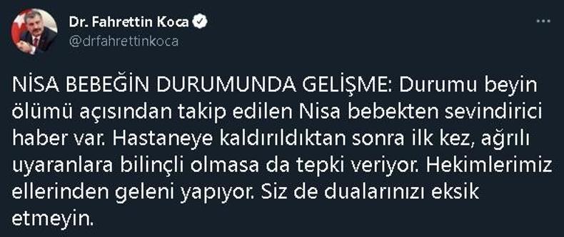 Bakan Koca: Nisa bebekten sevindirici haber var