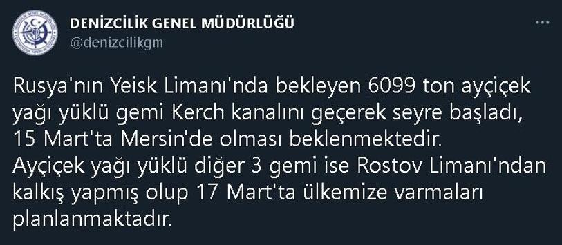 Denizcilik Genel Müdürlüğünden ayçiçek yağı açıklaması